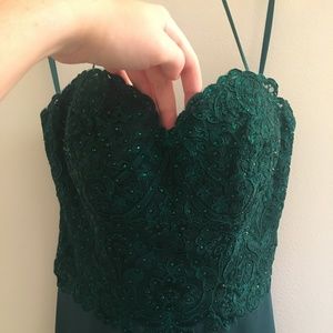 Strapless Green Prom Dress w/ Sequin Bodice+Train